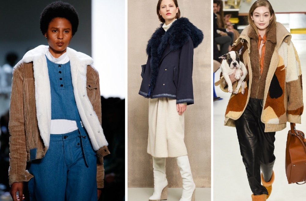 женские куртки 2019 с модных показов, имитирующие внешний вид дубленок