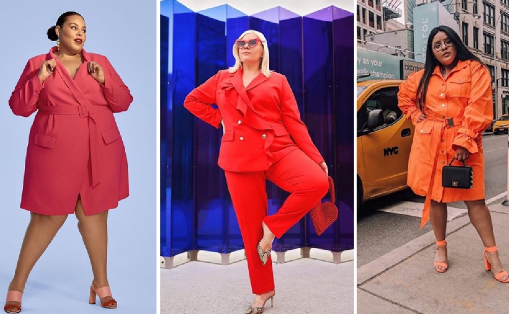 модная весенняя одежда для полных девушек и женщин на весну 2020 - плащи и костюмы красного цвета