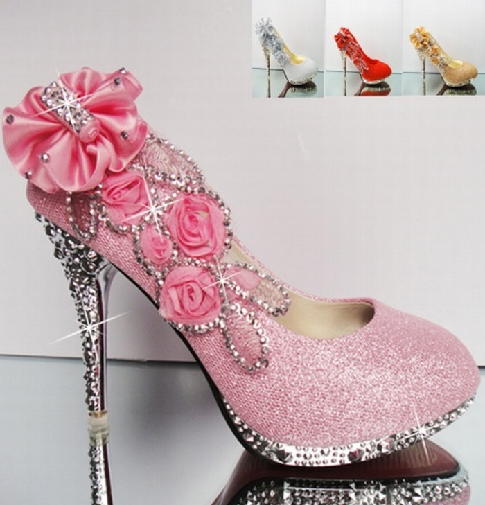 шикарные розовые свадебные туфли с отделкой