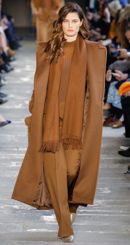 модное весеннее пальто 2018 в коричневой гамме цвета горчицы монохромный комплект