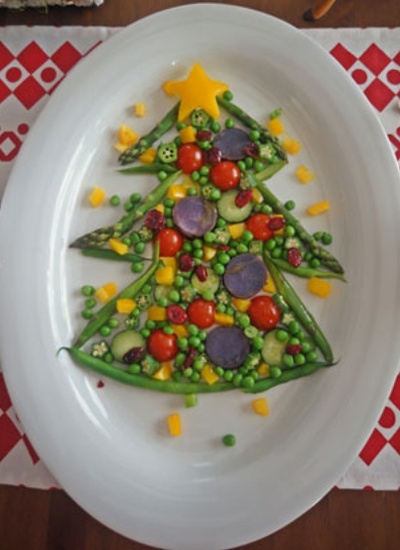 Идеи украшения новогодних салатов - елка из овощей с 