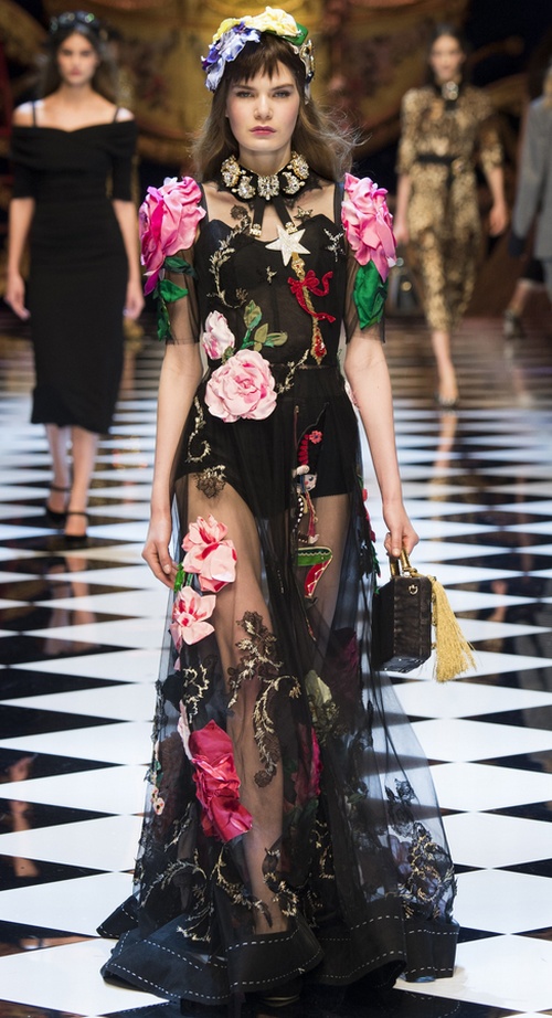 нарядное платье с крупными цветами и пышными рукавчиками - модный тренд 2017