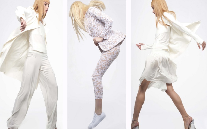 Весенне-летняя коллекция женской одежды от американского дизайнера Norma Kamali - костюм из гипюра, легкие брюки и юбка