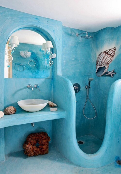 ванная комната-душевая в цвете морской волны