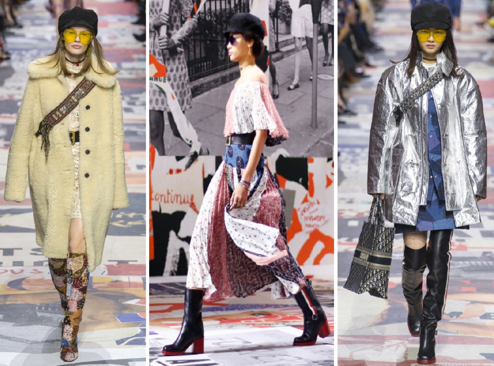 примеры сочетаемости женских сапог с сумками и одеждой от Christian Dior