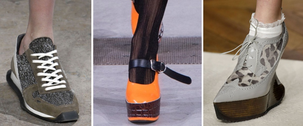 комбинированные модели осенних туфель 2018 - дизайнеры Rick Owens, Marni, Thom Browne