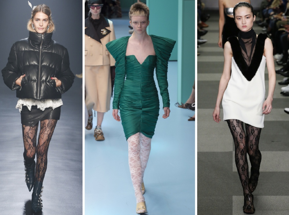 ажурные белые и черные колготки, тюль на ногах - модная тенденция молодежной моды осени 2018