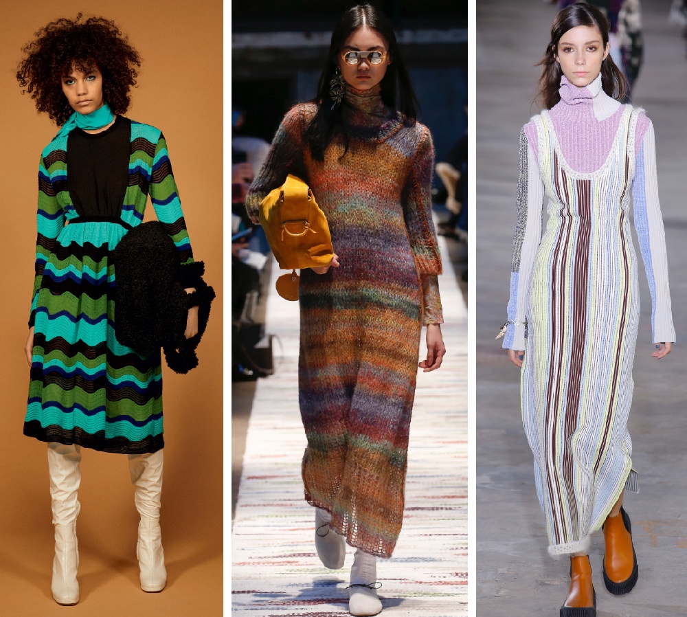 трикотажные осенние платья в цветную полоску - модный тренд 2018-2019