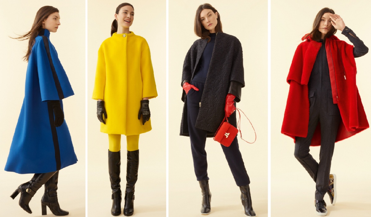 желтое и красное плюшевое пальто осень-зима 2018-2019