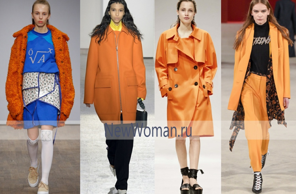 Модный цвет осенних женских пальто - облепиха и абрикос