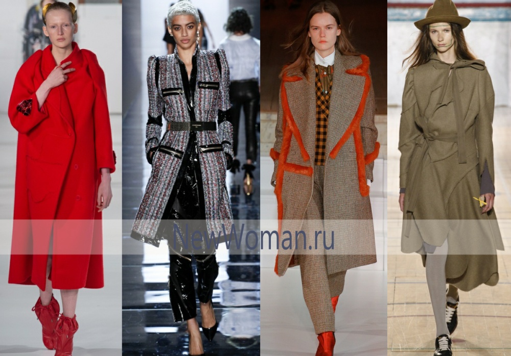 Декор модных осенних пальто: броши, блестящие ремни и молнии, яркая окантовка, банты