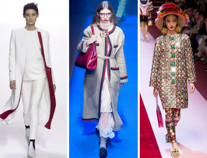 женские пальто без воротника мода весна 2018 от брендов Haider Ackermann, Gucci, Dolce & Gabbana