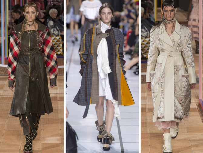 комбинированные модели женских весенних пальто от Alexander McQueen, Sacai