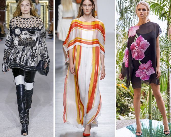 туники на весну и лето 2018 новинки с модных показов: сетка, полоска, рукав-кимоно, асимметрия, крупные цветы
