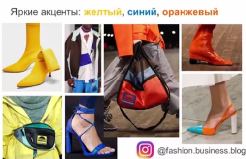 обувные тренды весна-лето 2018 - цветовые акценты желтого, синего, оранжевого цвета