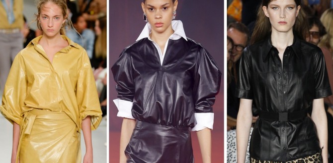 Стильные разноцветные женские блузки из тонкой кожи - модный тренд весенней моды 2018