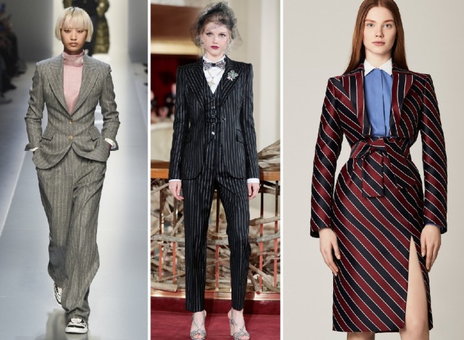 дизайнерские деловые костюмы 2019 в полоску - для женщин, с юбкой и брюками