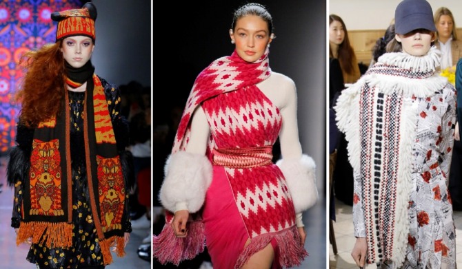 в моде 2019 года женские зимние шарфы с этническим принтом
