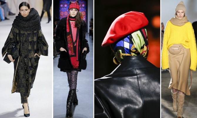 модные варианты сочетаемости модных шарфов и платков 2019 года с другими видами верхней женской одежды