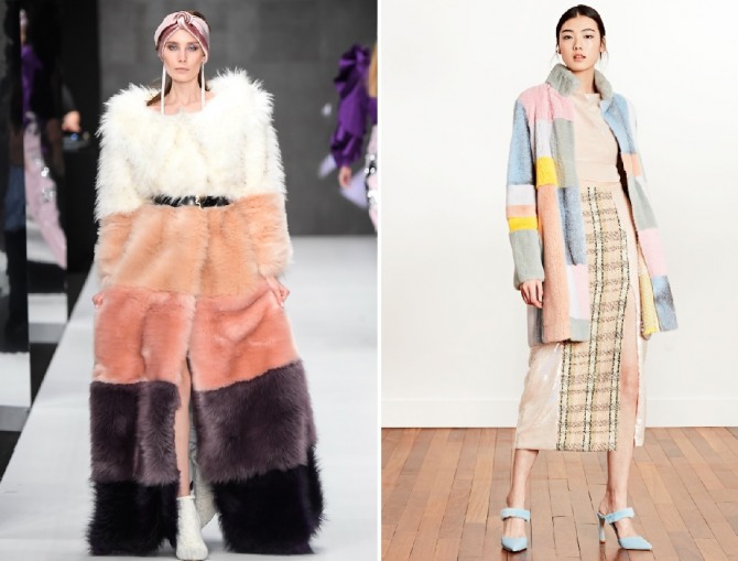 женская уличная зимняя одежда модного сезона 2019 из кусков цветного синтетического меха