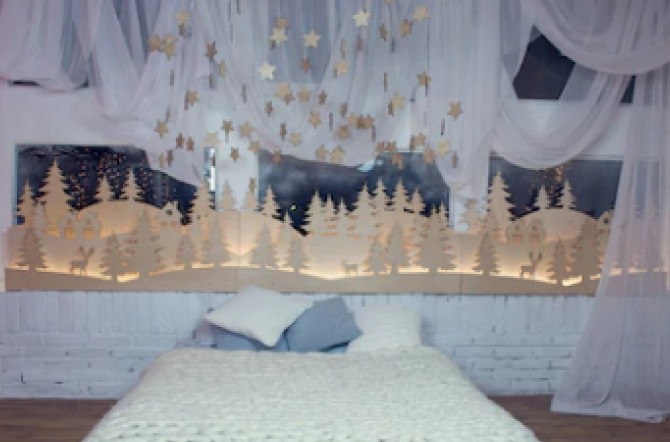 красивое оформление спальни на новый год