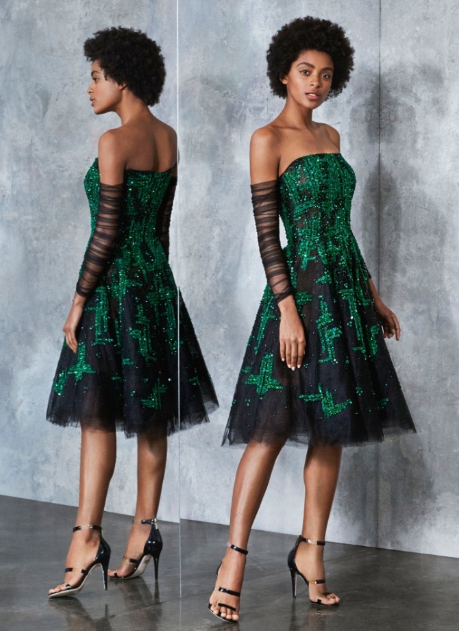 платье цвета малахит - зеленая вышивка блестками на черном фоне