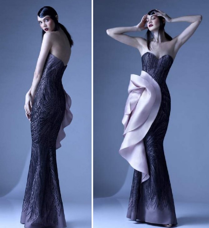 длинное корсетное платье русалка без бретелек с оголенной спиной, декор - огромный бант на бедрах