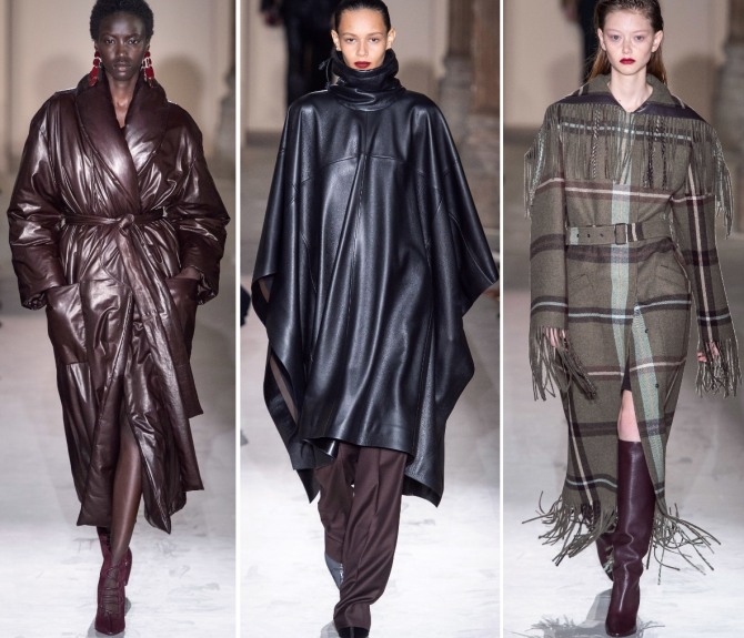 Модные тенденции осенних пальто 2019 - болоньевое пальто, воротник шалька, пальто-накидка, шотландская клетка, бахрома