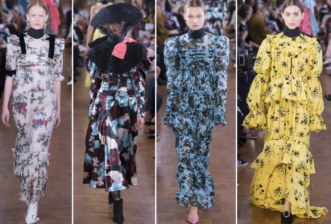 варианты нарядных платьев для пожилых женщин 2019 - с воланами, оборками, с цветочным принтом, длинным рукавом и до локтя