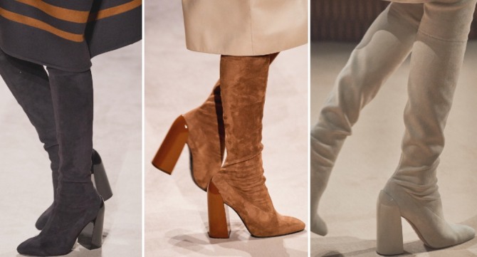 модные женские сапоги осень-зима 2019 2020 от бренда Hermes - замша, лаковый каблук, голяшка-чулок