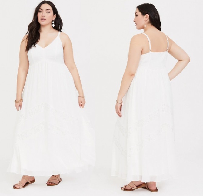 свободное белое платье на лето для полной девушки - длинное, на бретельках