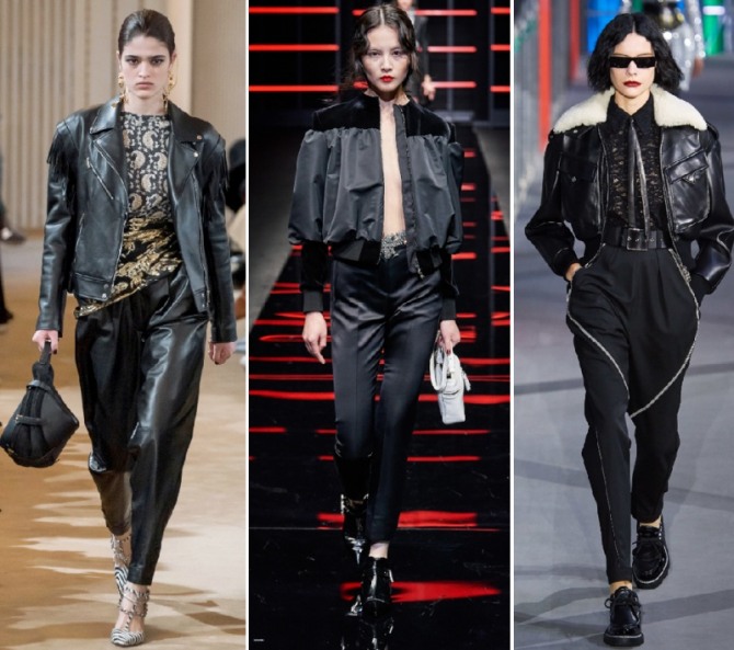 женские брюки с модных показов осень-зима 2019-2020 в сочетании с курткой