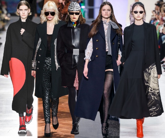женские пальто черного цвета с модных показов осень-зима 2019-2020