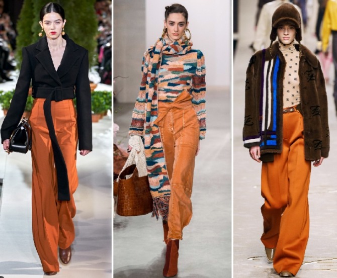 женские брюки морковного цвета с международных дизайнерских показов осень-зима 2019-2020