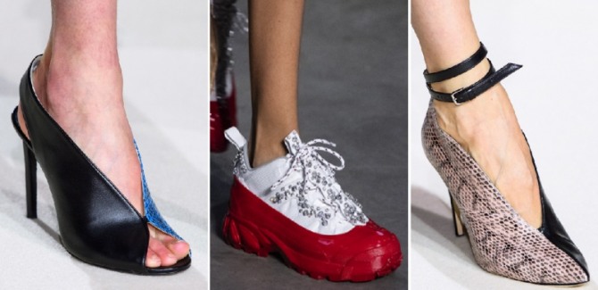 двухцветные модели модных туфель 2020 года с международных подиумов