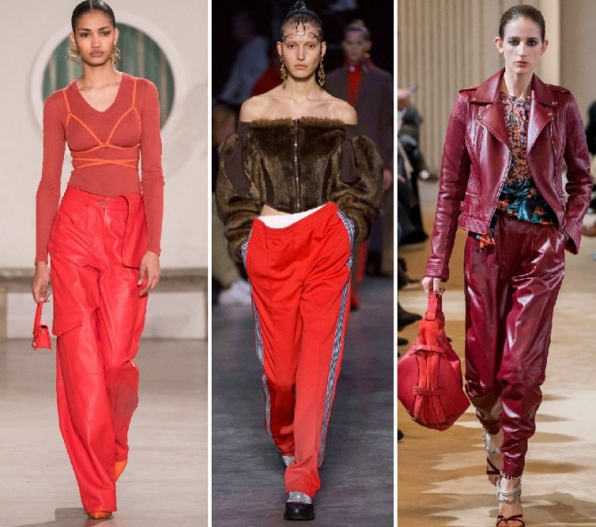 женские брюки красного и бордового цвета - с чем носить