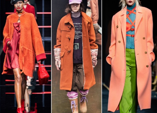 пальто для женщин оранжевого цвета - фото с модных показов