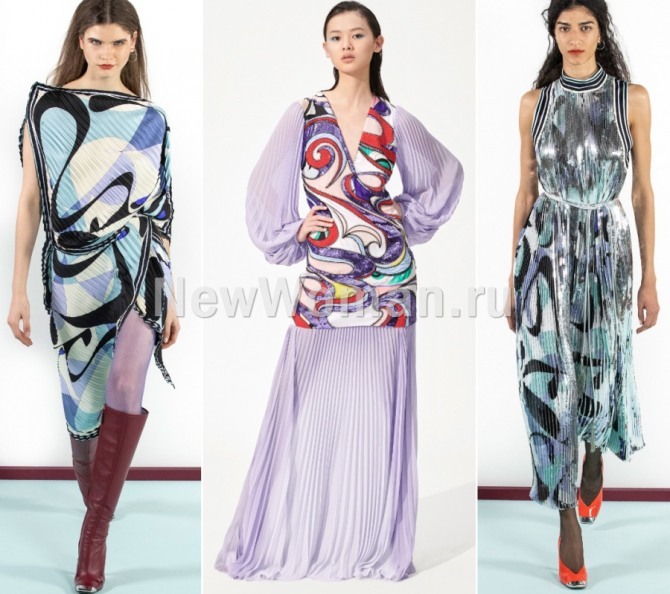 модели нарядных платьев с плиссировкой от модного дома Emilio Pucci