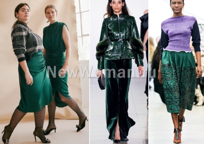 модные юбки 2020 года зеленого цвета - с драпировкой, разрезом, татьянка