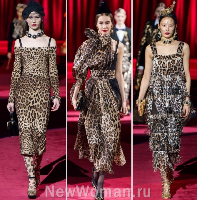 платья с животным принтом - фото с подиумов на 2020 год от бренда Dolce & Gabbana