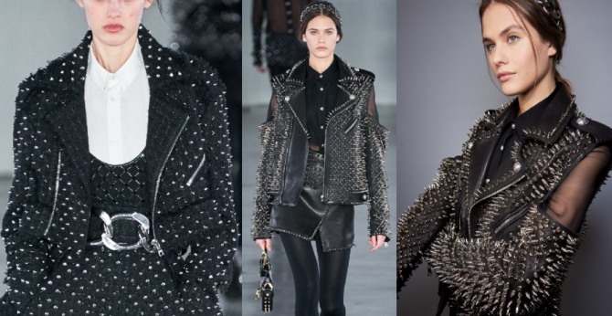 модели дамских курток в байкерском стиле с шипами - модный тренд курточной моды осень-зима 2019-2020