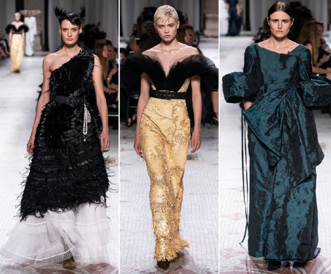 Вечерние платья 2020 от Givenchy. Тренды: парча, тюль, мохер, асимметричные плечи, фантазийные рукава, бахрома, кожаные пояса, драпировка