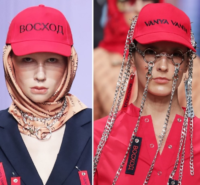модный тренд в головных женских уборах осень-зима 2019-2020 - кепи поверх платка