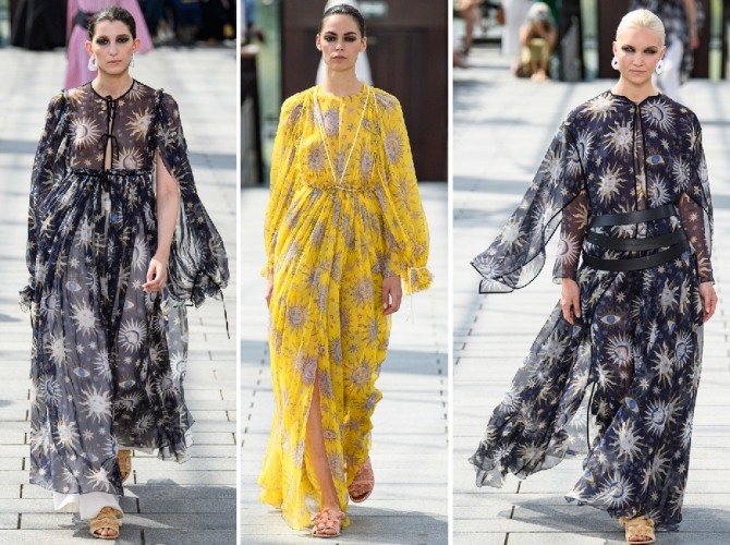 Длинные шифоновые платья с закрытыми руками сезона Весна-Лето 2020 для женщин 50+ - фото с подиума