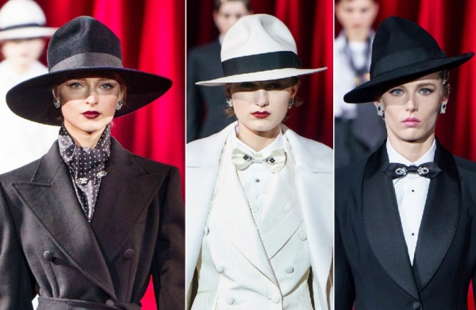 модные черные и белые дамские шляпы с широкими полями сезона осень-зима 2019-2020 от бренда Dolce & Gabbana
