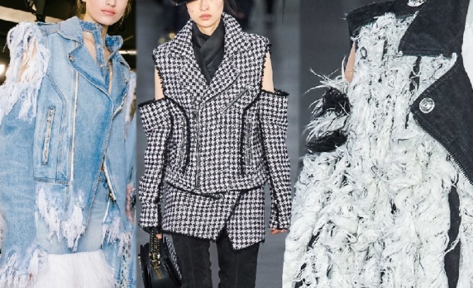 модный тренд осени 2019 - женская куртка с вырезами и дырами на плечах