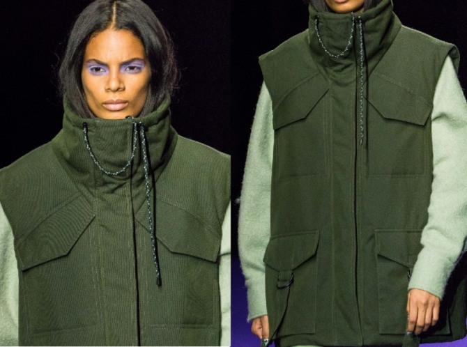 стильная дамская куртка осень 2019 без рукавов в военном стиле - фото с подиума