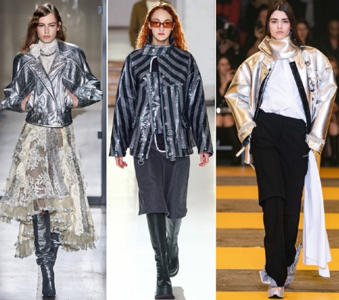 куртки из блестящей и металлизированной материи с модных показов женской верхней одежды сезона осень-зима 2019-2020