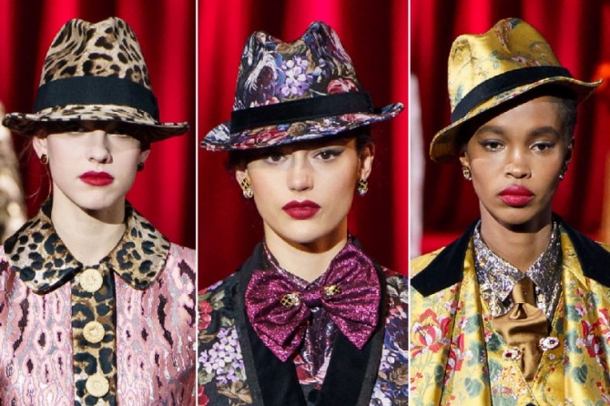 дамские шляпы с принтами и с маленькими полями Dolce & Gabbana