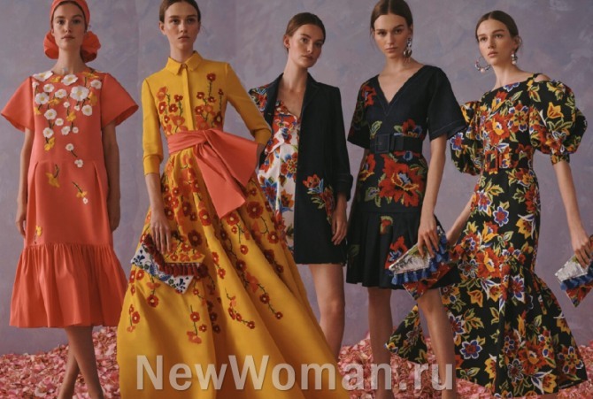 летние модные платья 2020 с цветочными: рисунком, вышивкой, аппликациями